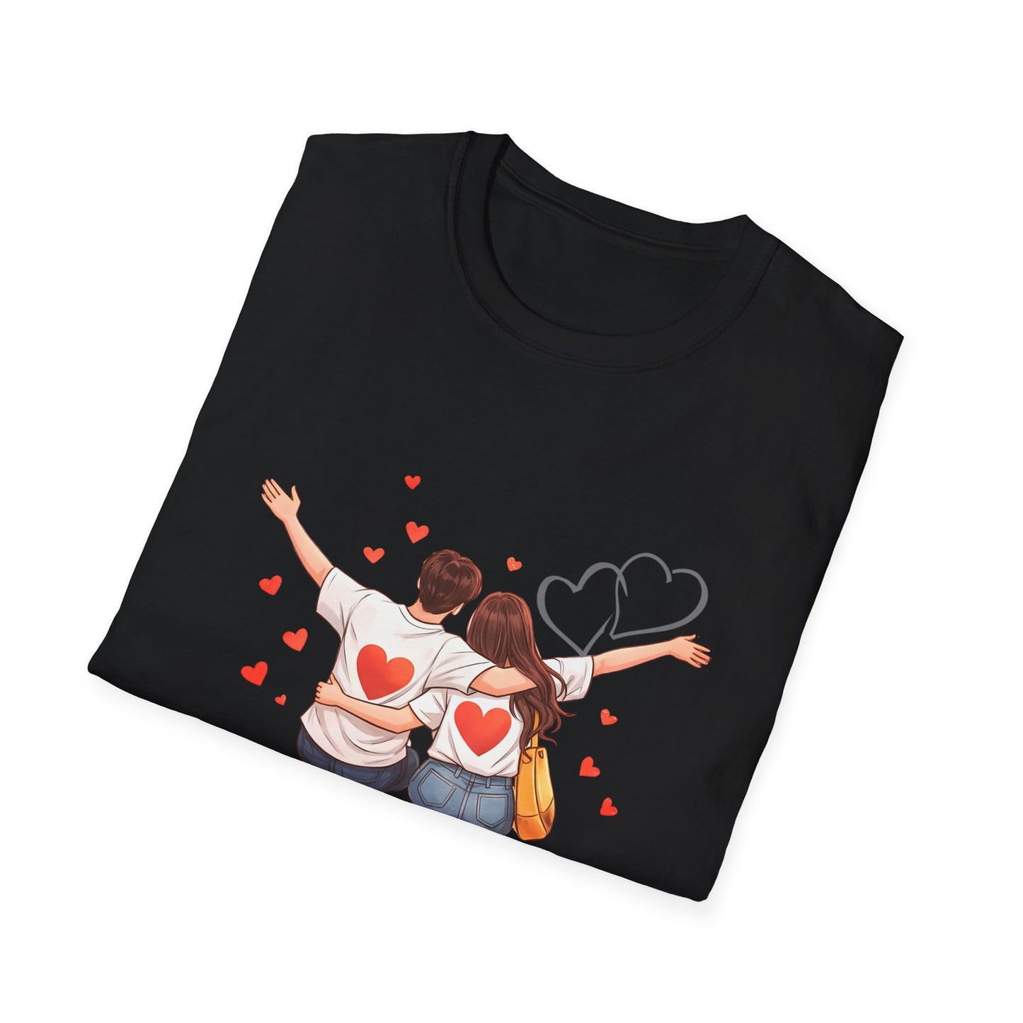 Couple Sitting with Hearts Forever Together T-Shirt | Romantic Love Tee