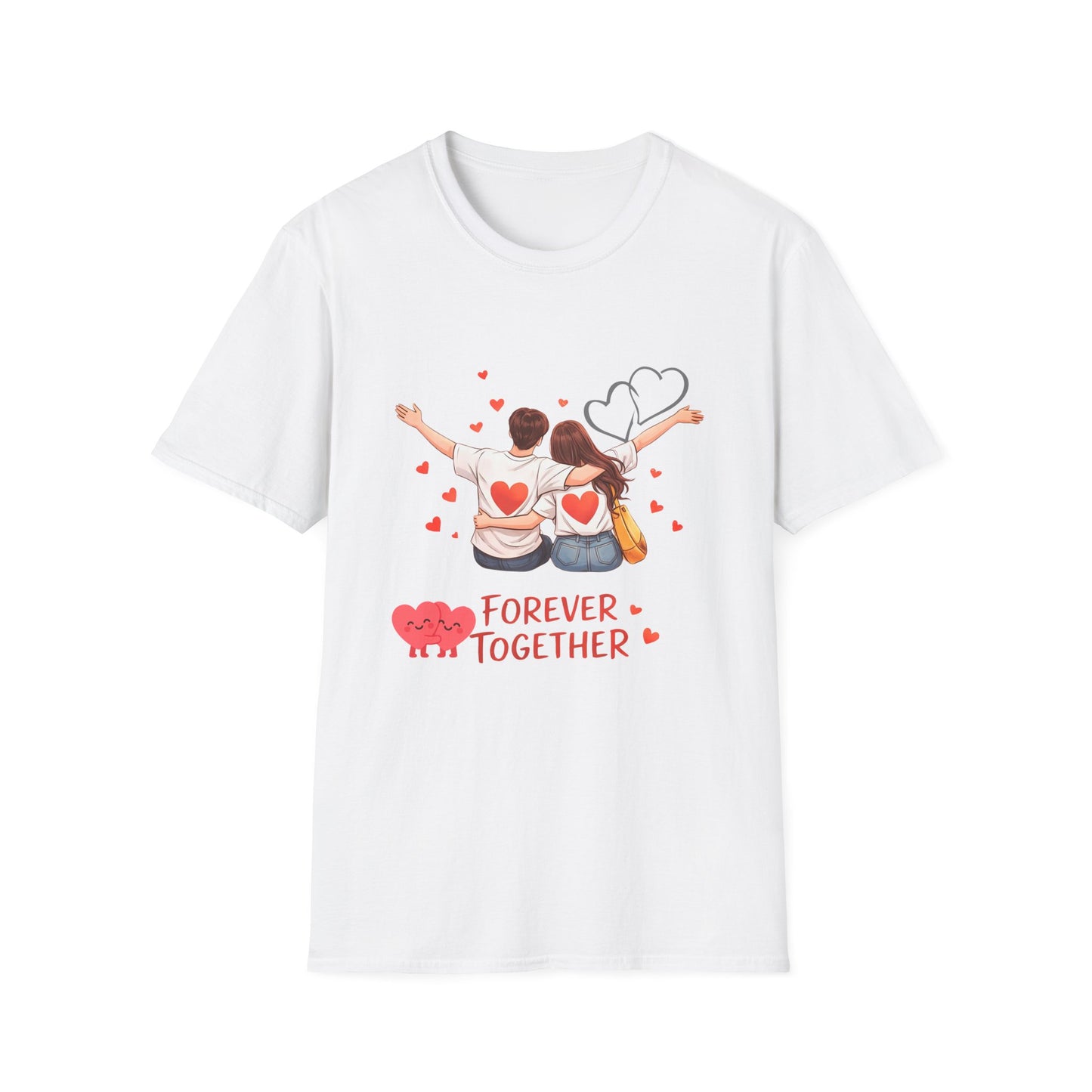 Couple Sitting with Hearts Forever Together T-Shirt | Romantic Love Tee