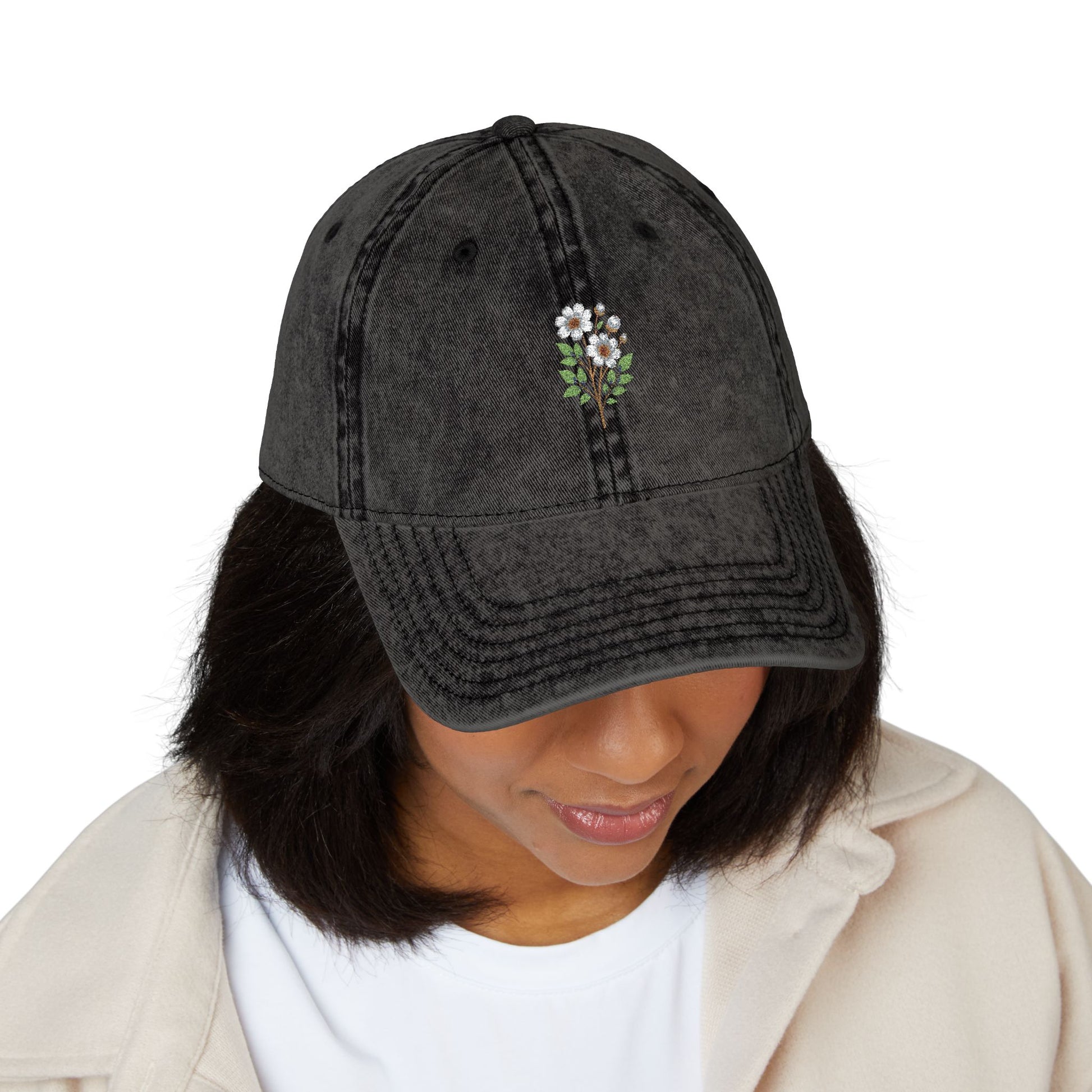 Vintage Flower Embroidery Cap, Distressed Baseball Hat, Stylish Sun Hat, Gift for Garden Lovers, Outdoor Accessory