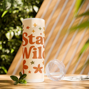Stay Wild Skinny Tumbler, 20oz Floral Drinkware, Perfect for Summer Sips, Travel Mugs, Eco-Friendly Gift, Camping Accessories