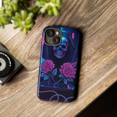 Gothic Phone Case with Skull & Roses Design, Tough Cases for Halloween, Unique Floral Skull Phone Cover, Alternative Aesthetic Gift, Edgy
