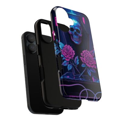 Gothic Phone Case with Skull & Roses Design, Tough Cases for Halloween, Unique Floral Skull Phone Cover, Alternative Aesthetic Gift, Edgy