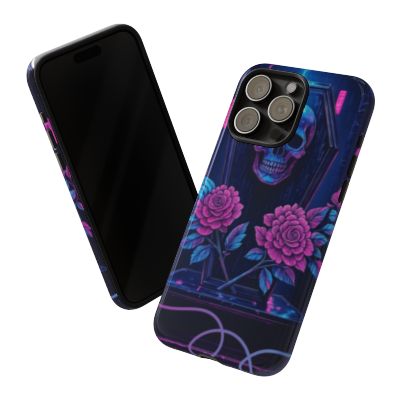 Gothic Phone Case with Skull & Roses Design, Tough Cases for Halloween, Unique Floral Skull Phone Cover, Alternative Aesthetic Gift, Edgy