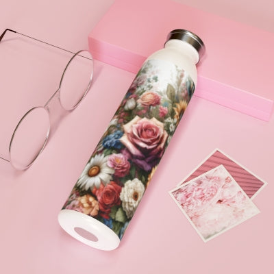 Floral Slim Water Bottle, Beautiful Floral Design, Eco-Friendly Bottle, Gift for Nature Lovers, Vibrant Hydration Bottle, ArtistryTrend