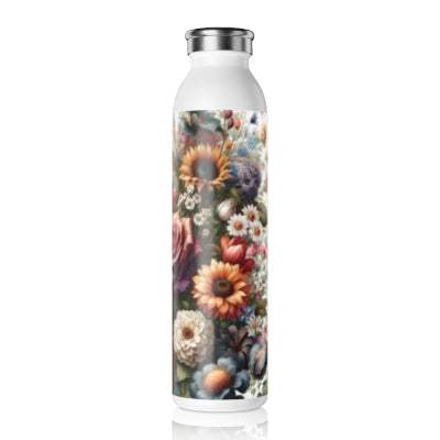 Floral Slim Water Bottle, Beautiful Floral Design, Eco-Friendly Bottle, Gift for Nature Lovers, Vibrant Hydration Bottle, ArtistryTrend