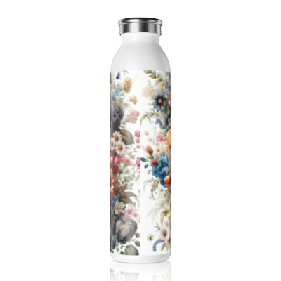 Floral Slim Water Bottle, Beautiful Floral Design, Eco-Friendly Bottle, Gift for Nature Lovers, Vibrant Hydration Bottle, ArtistryTrend
