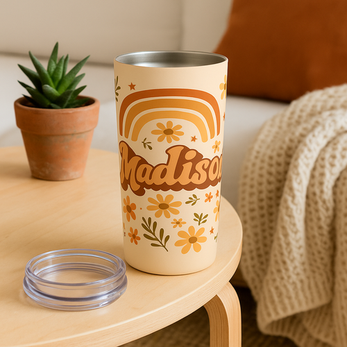 Boho Floral Tumbler 20oz - Eco-Friendly Travel Mug, Stylish Water Bottle, Vintage Flower Design, Perfect Gift for Her, Morning Coffee