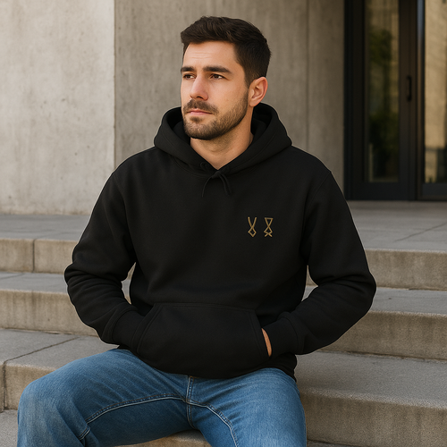 limited edition Minimalist Symbol Hoodie - Bold Design with X on Sleeve, Subtle Chest Symbol, Heavy Blend Sweatshirt, Unique Apparel