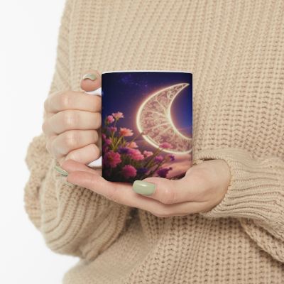 Celestial Floral Ceramic Mug, Moon Design, Inspirational Gift, Coffee Lover Mug, Night Sky Aesthetic