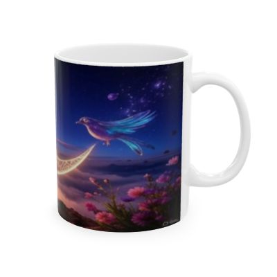 Celestial Floral Ceramic Mug, Moon Design, Inspirational Gift, Coffee Lover Mug, Night Sky Aesthetic