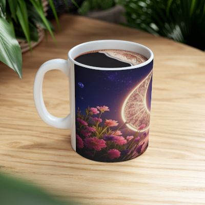Celestial Floral Ceramic Mug, Moon Design, Inspirational Gift, Coffee Lover Mug, Night Sky Aesthetic