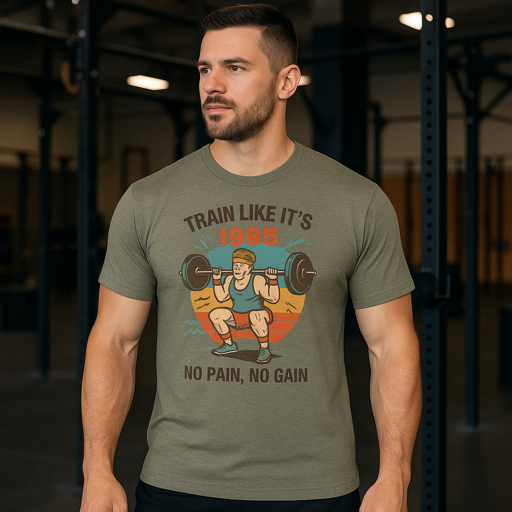 Vintage Fitness Tee - Train Like It's 1985, Gym Shirt, Workout Apparel, Motivational T-Shirt, Fitness Gift, Retro Style