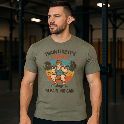 Vintage Fitness Tee - Train Like It's 1985, Gym Shirt, Workout Apparel, Motivational T-Shirt, Fitness Gift, Retro Style