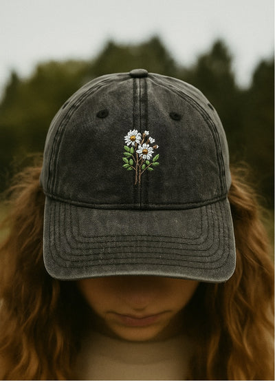 Vintage Flower Embroidery Cap, Distressed Baseball Hat, Stylish Sun Hat, Gift for Garden Lovers, Outdoor Accessory