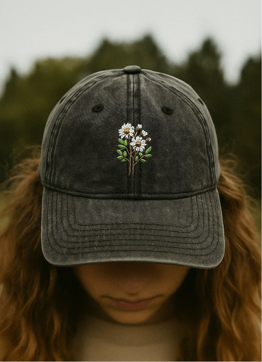 Vintage Flower Embroidery Cap, Distressed Baseball Hat, Stylish Sun Hat, Gift for Garden Lovers, Outdoor Accessory