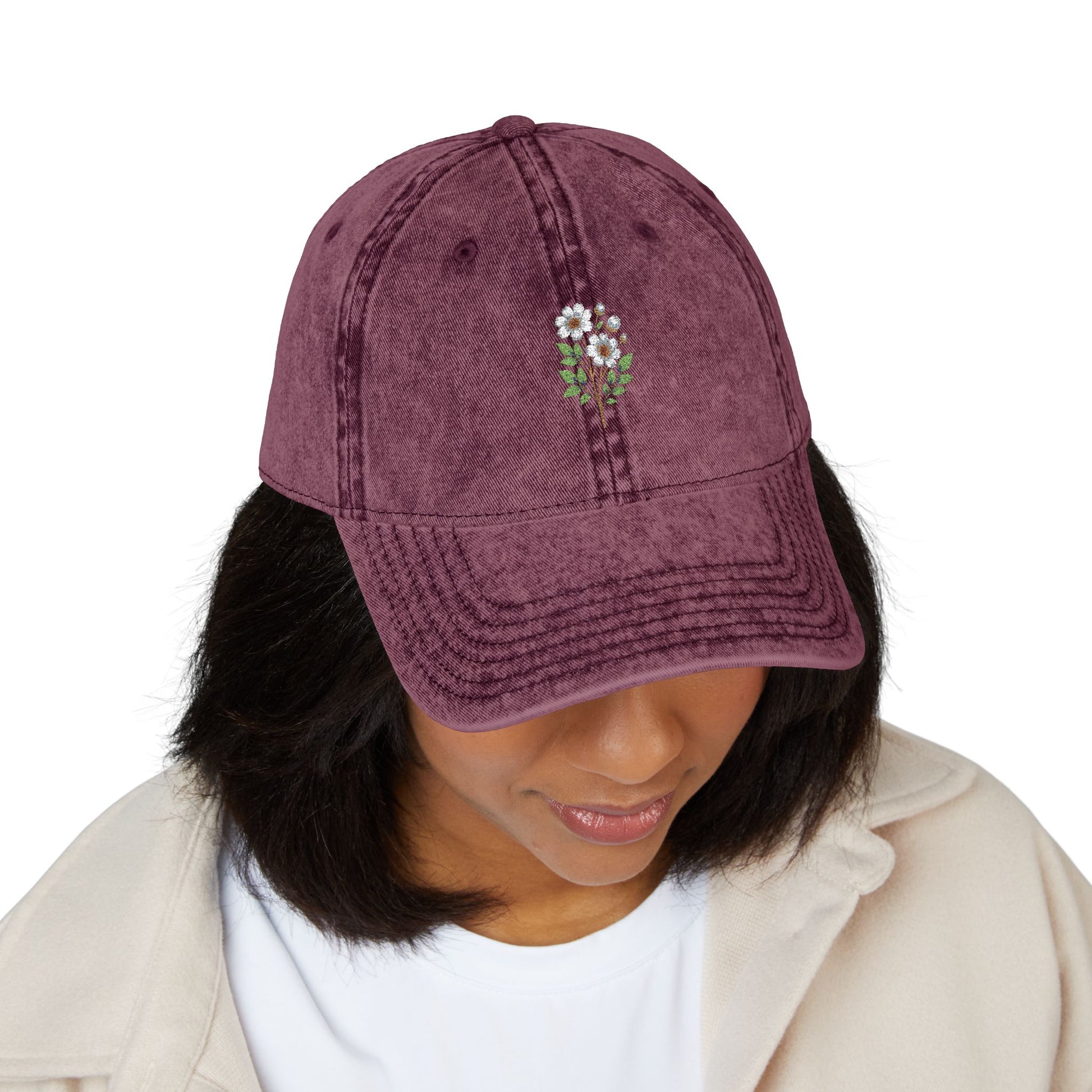 Vintage Flower Embroidery Cap, Distressed Baseball Hat, Stylish Sun Hat, Gift for Garden Lovers, Outdoor Accessory