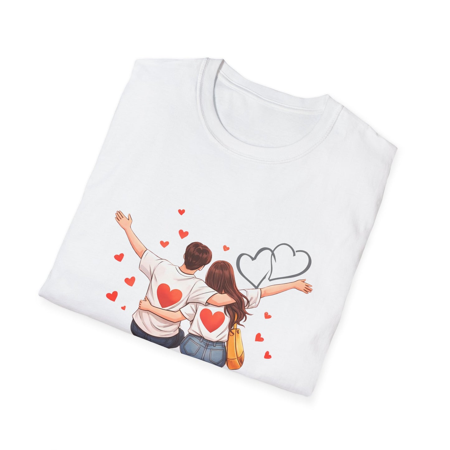 Couple Sitting with Hearts Forever Together T-Shirt | Romantic Love Tee