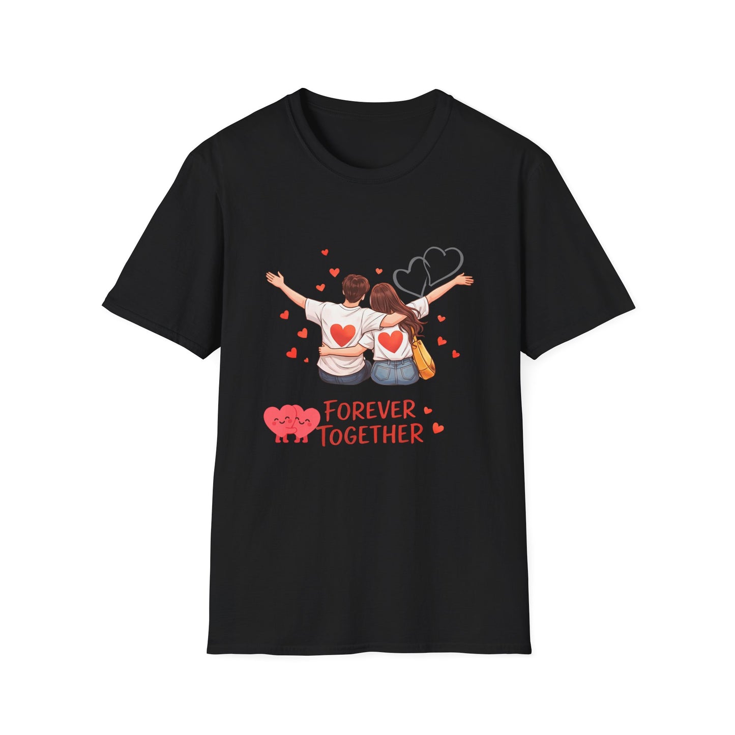 Couple Sitting with Hearts Forever Together T-Shirt | Romantic Love Tee